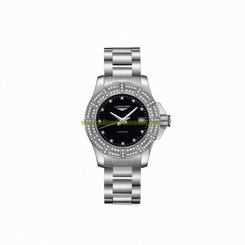 Longines Watches : L3.180.0.57.6 Automatic Black Diamonds Dial Diamonds Bezel Stainless Steel Women Watch