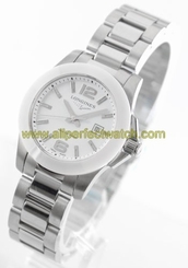 Longines Watches : L3.257.4.16.6 Quartz White Dial Date White Ceramic Bezel Stainless Steel Women Watch