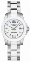 Longines Watches : L3.257.4.16.7 Quartz White Dial Date White Ceramic Bezel Stainless Steel and Ceramic Women Watch