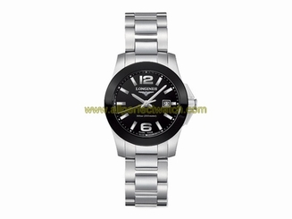 Longines Watches : L3.257.4.56.6 Quartz Black Dial Date Black Ceramic Bezel Stainless Steel Women Watch