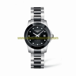 Longines Watches : L3.257.4.57.7 Quartz Black Dial Stainless Steel And Ceramic Case Women Watch