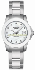 Longines Watches : L3.257.4.87.6 Quartz Mother of Pearl Diamonds Dial White Ceramic Bezel Stainless Steel Women Watch