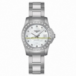 Longines Watches : L3.258.0.88.6 Quartz Mother of Pearl Diamond Dial Diamonds Bezel Stainless Steel Women Watch