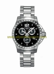 Longines Watches : L3.279.0.57.6 Quartz Chronograph Date Diamonds Bezel Stainless Steel Women Watch