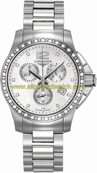 Longines Watches : L3.279.0.87.6 Quartz Chronograph Mother of Pearl Dial Diamonds Bezel Stainless Steel Women Watch