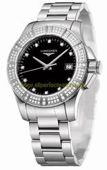 Longines Watches : L3.280.0.57.6 Quartz BlackDiamonds Date Dial Diamonds Bezel Stainless Steel Women Watch