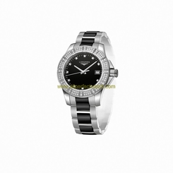 Longines Watches : L3.280.0.57.7 Quartz Black Diamonds Dial Diamonds Bezel Stainless Steel and Black Ceramic Women Watch