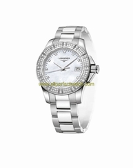 Longines Watches : L3.280.0.87.7 Quartz Mother of Pearl Diamonds Dial Diamonds Set Bezel Stainless Steel and White Ceramic Women Watch