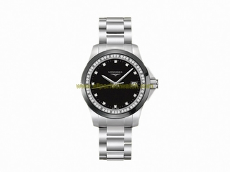 Longines Watches : L3.281.0.57.6 Quartz Black Diamonds Dial Diamonds Set Bezel Stainless Steel Women Watch