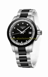 Longines Watches : L3.281.0.57.7 Quartz Black Diamonds Dial Date Diamonds Black Ceramic Bezel Stainless Steel and Ceramic Women Watch