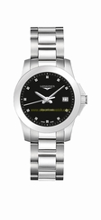 Longines Watches : L3.377.4.57.6 Black Dial Stainless Steel Band Women Watch