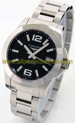 Longines Watches : L3.656.4.56.6 Automatic Black Dial Date Stainless Steel Men Watch