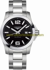 Longines Watches : L3.659.4.58.6 Quartz Black Dial Date Stainless Steel Men Watch