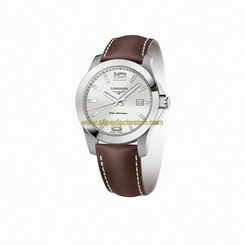 Longines Watches : L3.659.4.76.5 Quartz Silver Dial Date Brown Leather Men Watch