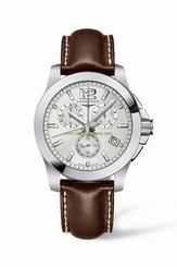 Longines Watches : L3.660.4.76.5 Quartz Chronograph Date Brown Leather Men Watch
