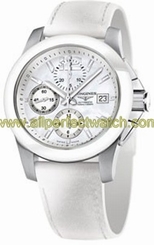 Longines Watches : L3.661.4.86.0 Automatic Chronograph Date White Leather Men Watch