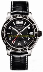Longines Watches : L3.668.4.56.2 Automatic Brushed And Polished Stainless Steel Black Dial Black Alligator Leather Band Men Watch