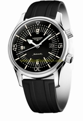 Longines Watches : L3.674.4.50.9 Automatic Black Dial Date Black Rubber Men Watch