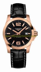 Longines Watches : L3.676.8.56.3 Automatic Black Dial 18ct Rose Gold Bezel Black Leather Men Watch