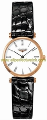 Longines Watches : L4.209.1.11.2 Quartz Polished Rose Gold Tone Case Black Leather Women Watch