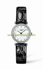 Longines Watches : L4.241.0.80.2 Quartz Mother of Pearl Dial Diamonds Bezel Black Leather Women Watch