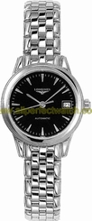 Longines Watches : L4.274.4.52.6 Automatic Polished Stainless Steel Black With Date At 3 Dial Polished Stainless Steel Band Women Watch
