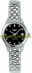 Longines Watches : L4.274.4.57.6 Automatic Polished Stainless Steel Black With Diamonds And Date At 3 Dial Polished Stainless Steel Band Women Watch
