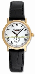 Longines Watches : L4.291.8.21.2 Quartz Polished 18k Rose Gold White With Second Hand At 6 Dial Black Crocodile Leather Band Women Watch