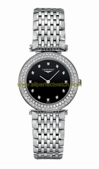 Longines Watches : L4.308.0.57.6 Quartz Black Dial Diamond Bezel Stainless Steel Women Watch