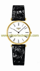 Longines Watches : L4.512.2.11.2 Quartz White Dial Roman Numerals PVD Gold Coating Bezel Black Leather Women Watch