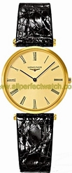 Longines Watches : L4.512.2.31.2 Quartz Gold Dial Roman Numerals Black Leather Women Watch