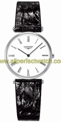 Longines Watches : L4.512.4.11.2 Quartz White Dial Roman Numerals Black Leather Women Watch