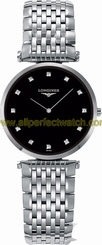 Longines Watches : L4.512.4.58.6 Quartz Black Diamond Dial Stainless Steel Women Watch