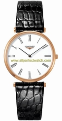 Longines Watches : L4.709.1.11.2 Quartz 18k Rose Gold Tone White Roman Numeral Dial Black Alligator Leather Band Men Watch