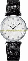 Longines Watches : L4.709.4.87.2 Quartz Mother of Pearl Diamonds Dial Black Leather Men Watch