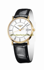 Longines Watches : L4.743.6.11.0 Quartz White Dial Roman Numerals Date 18ct Gold Bezel Black Leather Men Watch