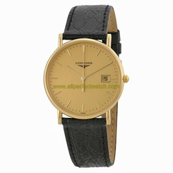 Longines Watches : L4.743.6.32.2 Quartz Analog Date 18ct Yellow Gold Case Black Alligator Leather Men Watch