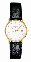 Longines Watches : L4.744.6.12.2 Automatic Date 18k Yellow Gold Case Black Leather Men Watch