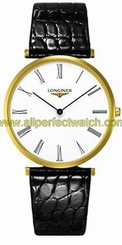 Longines Watches : L4.766.2.11.2 Quartz 18k Gold Tone Pvd White Roman Numeral Dial Black Crocodile Leather Band Men Watch