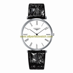 Longines Watches : L4.766.4.11.2 Quartz White Dial Roman Numerals Black Leather Men Watch
