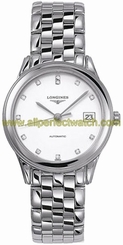Longines Watches : L4.774.4.27.6 Automatic Polished Stainless Steel White With Diamonds And Date At 3 Dial Polished Stainless Steel Band Men Watch