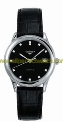 Longines Watches : L4.774.4.57.2 Automatic Black Diamonds Dial Black Leather Men Watch