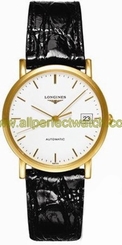 Longines Watches : L4.778.6.12.0 Automatic White Dial Date 18ct Gold Black Leather Men Watch