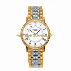 Longines Watches : L4.790.2.11.7 Quartz White Dial Date Roman Numerals Two Tone Stainless Steel Men Watch