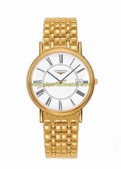 Longines Watches : L4.790.2.11.8 Quartz White Dial Date Roman Numerals Gold Tone Stainless Steel Men Watch
