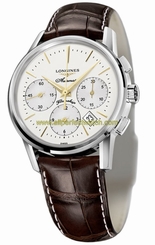Longines Watches : L4.796.4.72.2 Automatic Polished Stainless Steel Silver Dial Brown Alligator Leather Band Men Watch