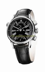 Longines Watches : L4.797.4.51.2 Automatic Black Dial Roman Numerals Retrograde Black Leather Men Watch