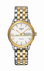 Longines Watches : L4.799.3.22.7 Automatic White Dial Day Date PVD Gold Coating Bezel Two Tone Stainless Steel Men Watch