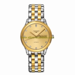 Longines Watches : L4.799.3.37.7 Automatic Gold Diamonds Day Date Dial Two Tone Stainless Steel Men Watch