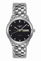 Longines Watches : L4.799.4.57.6 Automatic Black Diamond Dial Day Date Stainless Steel Men Watch